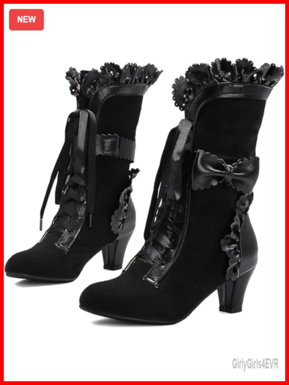 Faux Suede Mid-Calf Lace Up Victorian Boots
